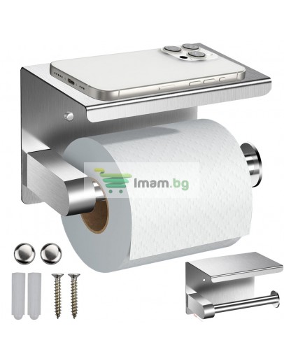 Метална поставка за тоалетна хартия с рафт за телефон